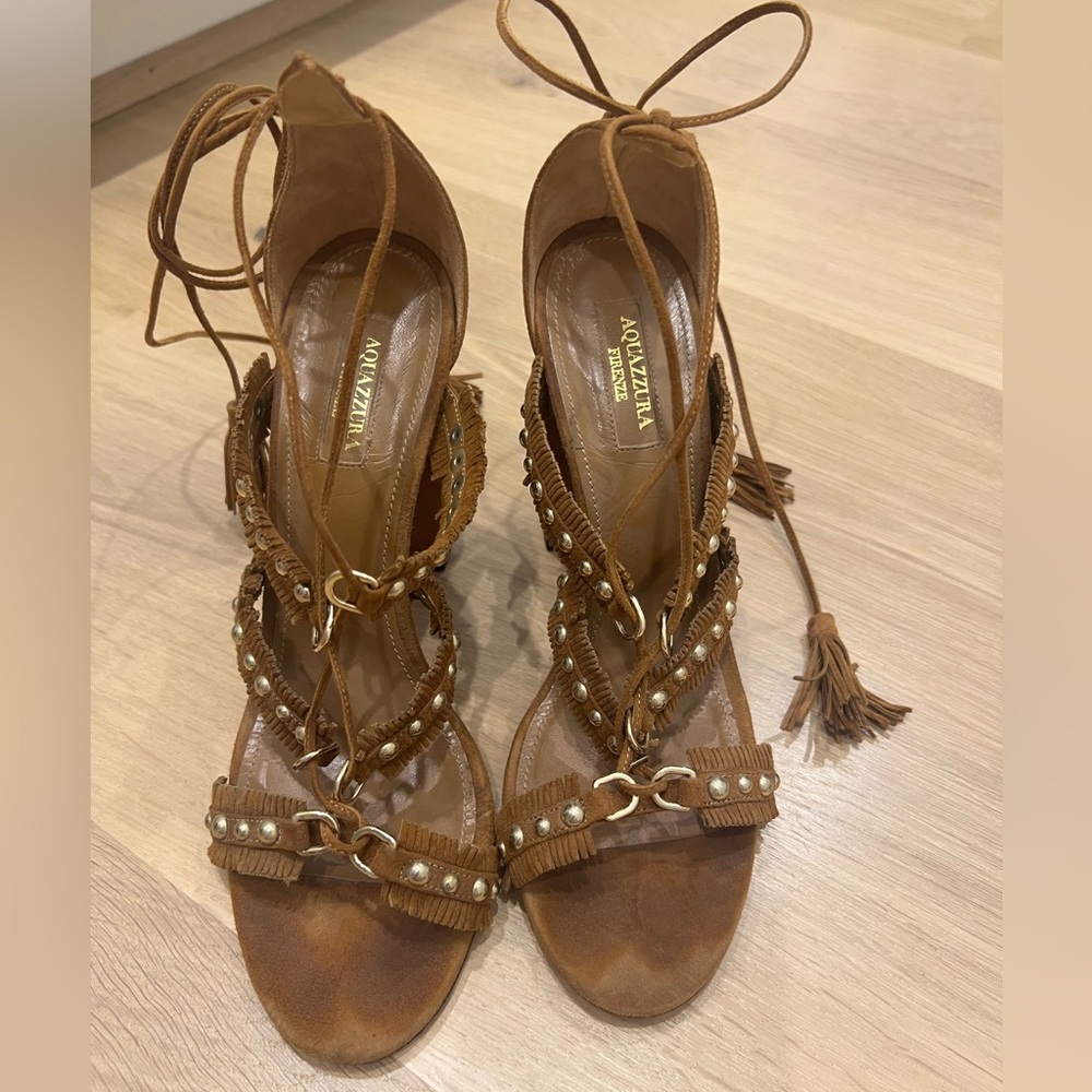 Aquazzura fringe block heeled sandals